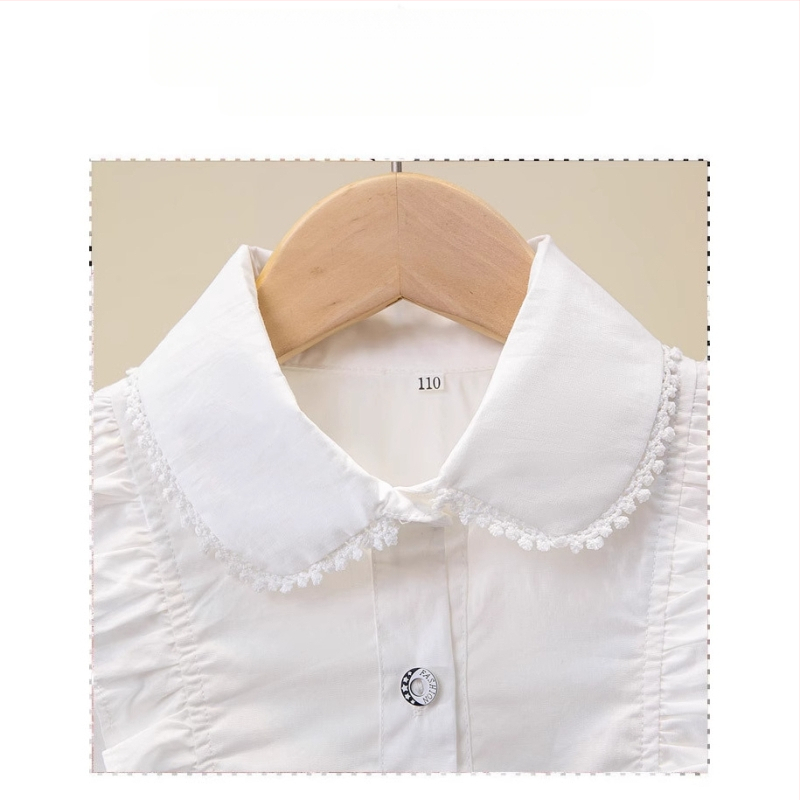 Djevojačka majica 2025 Proljetni i jesenski kaput Velika dječja košulja od čistog pamuka s ovratnikom za lutke Djevojačka unutarnja majica prekogranična e-trgovina