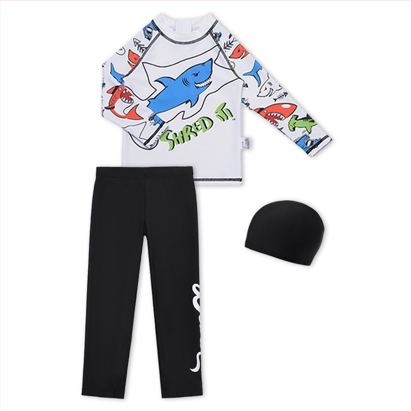 Detské plavky s dlhým rukávom Cross-border Shark, chlapčenské, stredné a veľké, detské, juniorské, opaľovací krém, surfovací a potápačský oblek