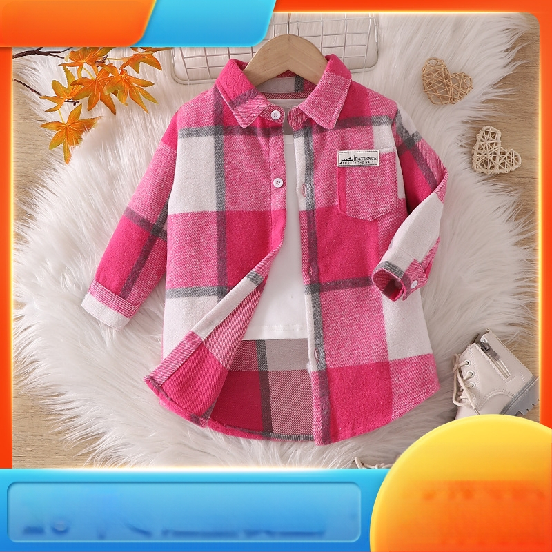 Jesenné nové dievčenské tričko, ležérne, univerzálne, kockované tričko s klopou, módne kórejské, jarné a jesenné, veľké kockované sako s dlhým rukávom