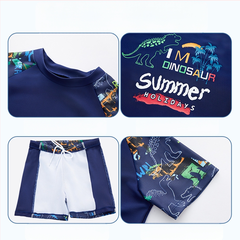 Laste ujumistrikoo 2025 uus lõhestatud poiste ujumistrikoo 3-12-aastastele ujumispükstele, koomiksiga dinosauruse mustriga ujumistrikoo