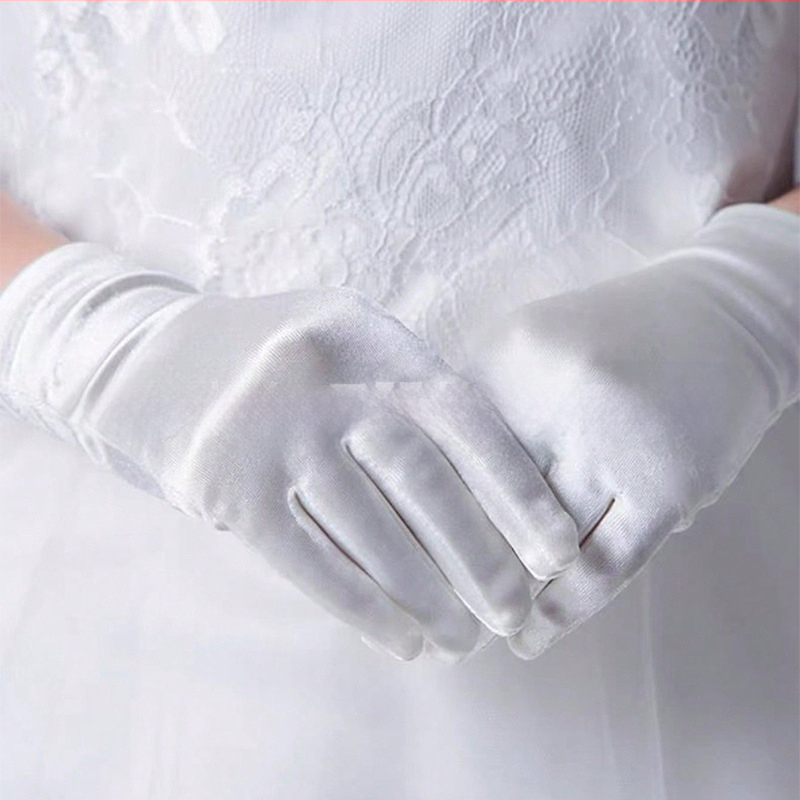 N30 Naujos Mergaičių Baltos Aukštos Kokybės Satininės Vestuvinės Pirštinės Foto Pirštinės Scenos Pasirodymo Pirštinės Princesės