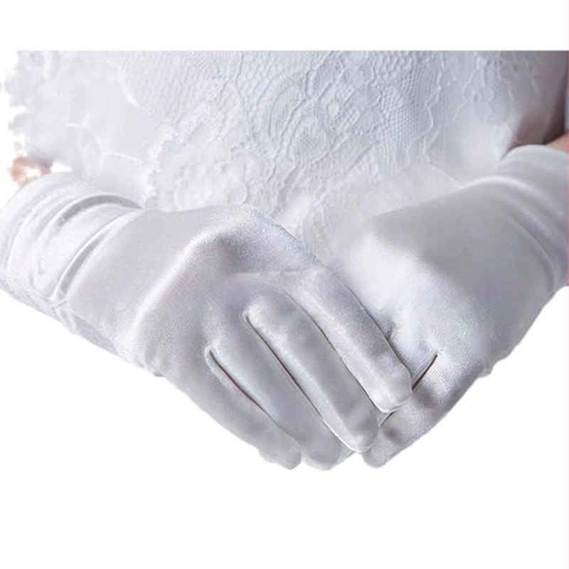 N30 Naujos Mergaičių Baltos Aukštos Kokybės Satininės Vestuvinės Pirštinės Foto Pirštinės Scenos Pasirodymo Pirštinės Princesės