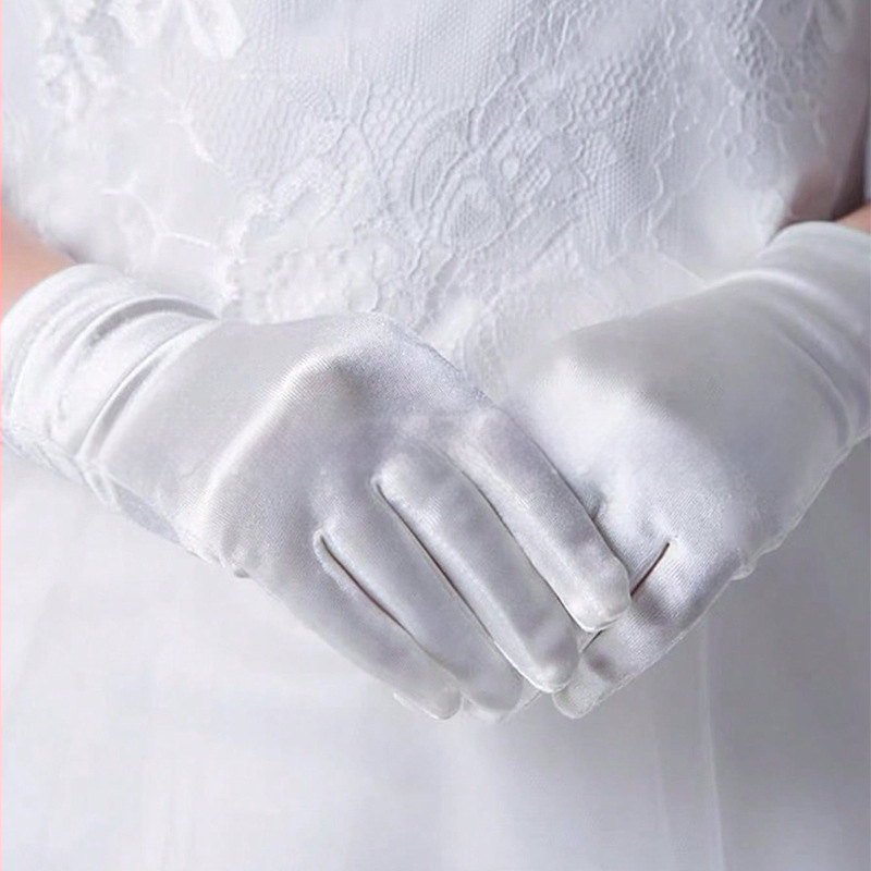 N30 Naujos Mergaičių Baltos Aukštos Kokybės Satininės Vestuvinės Pirštinės Foto Pirštinės Scenos Pasirodymo Pirštinės Princesės