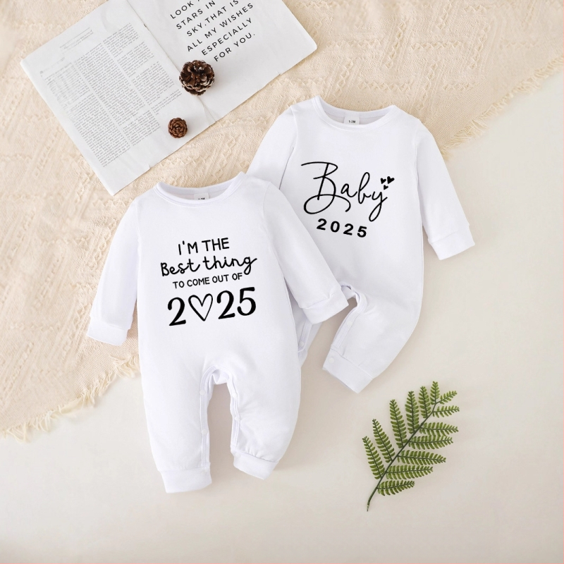 Dvojdielny detský overal s potlačou písmen „Baby 2025“ pre chlapcov a dievčatá, mäkký lezecký overal s dlhým rukávom