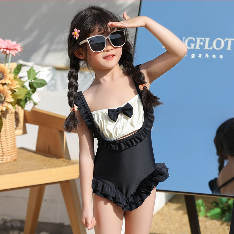 Nové detské plavky z roku 2022, dámske jednodielne plavky so zaväzovaním, roztomilé princeznovské, roztomilé plážové plavky s mašľou