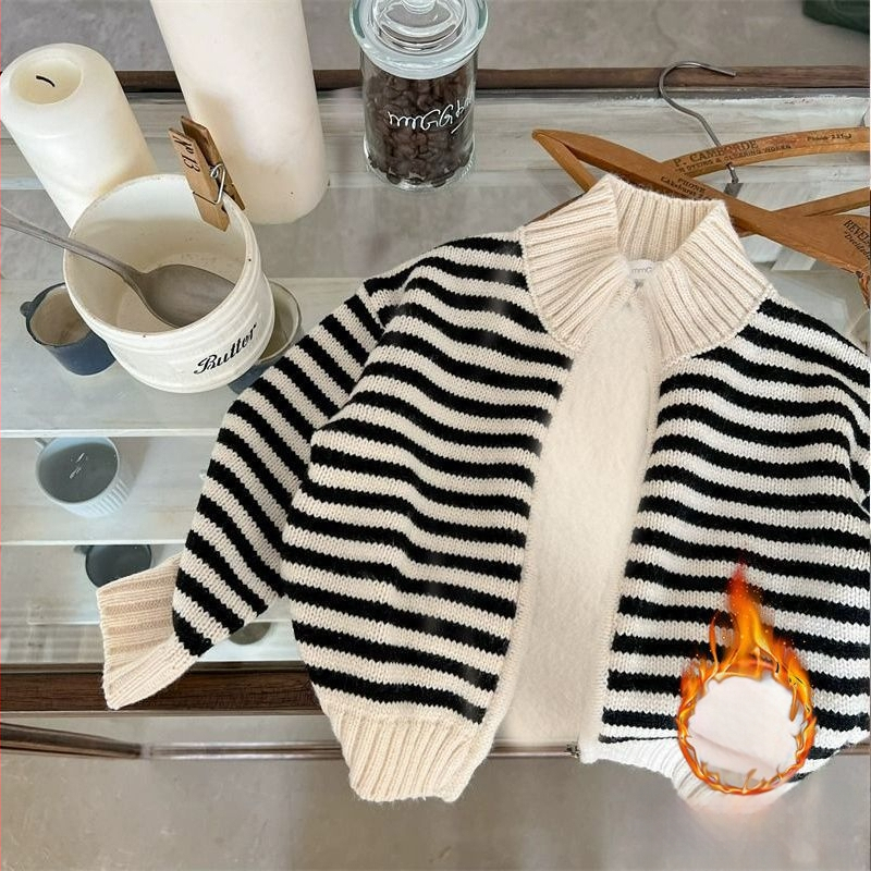 Dječja jesenska odjeća 2024. Novi stil za dječake i djevojčice, modna tanka pletena majica s prugama boje marelice, gornja odjeća