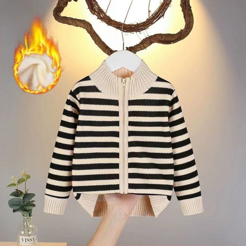 Dječja jesenska odjeća 2024. Novi stil za dječake i djevojčice, modna tanka pletena majica s prugama boje marelice, gornja odjeća