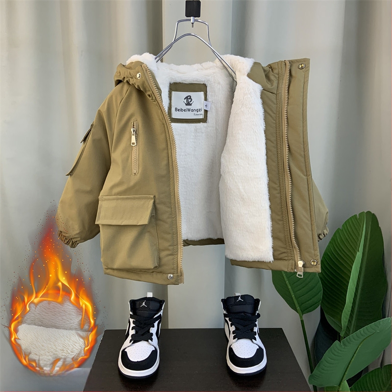 Μπουφάν για αγόρια με φλις επένδυση και βαμβακερή επένδυση 2024, νέο χειμωνιάτικο μπουφάν με επένδυση από πούπουλα και βαμβακερή επένδυση, ζεστό παλτό με κουκούλα, μπουφάν Parker με επένδυση από βαμβάκι