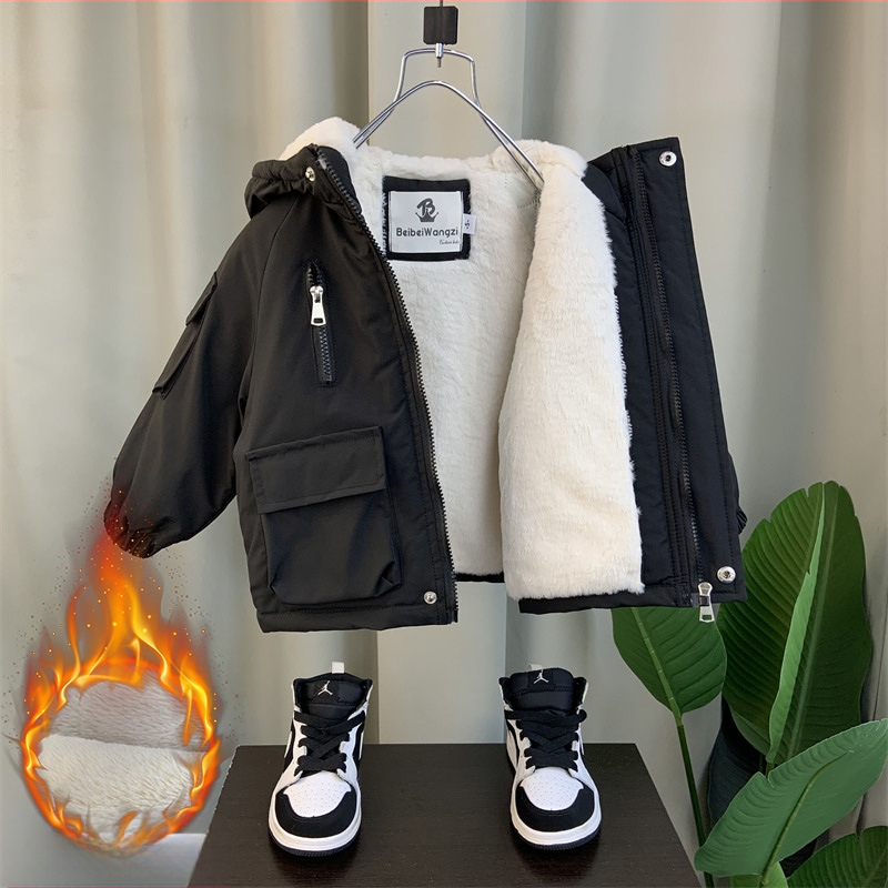 Μπουφάν για αγόρια με φλις επένδυση και βαμβακερή επένδυση 2024, νέο χειμωνιάτικο μπουφάν με επένδυση από πούπουλα και βαμβακερή επένδυση, ζεστό παλτό με κουκούλα, μπουφάν Parker με επένδυση από βαμβάκι