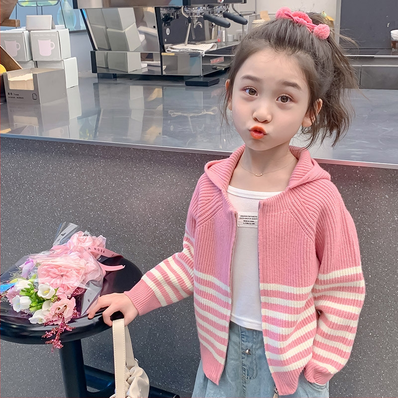 Djevojački kardigan, proljetni i jesenski dječji top s patentnim zatvaračem, djevojačka pletena jakna s kapuljačom u zapadnjačkom stilu K2520