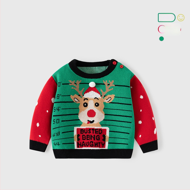 Božićni pleteni dječji pulover klase A s losovima, jesenski i zimski pulover, dječji pamučni dječji božićni pulover