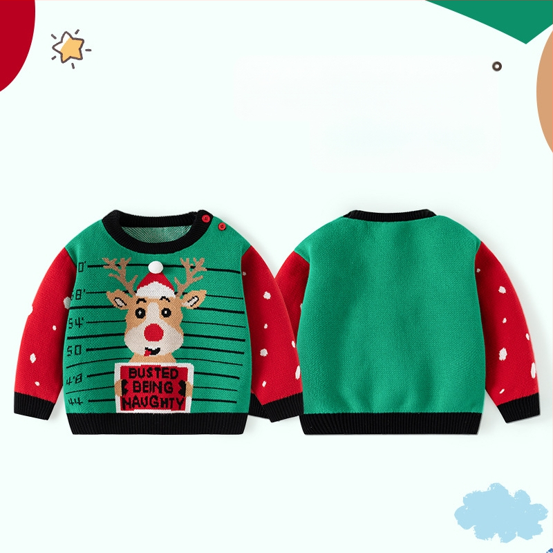 Božićni pleteni dječji pulover klase A s losovima, jesenski i zimski pulover, dječji pamučni dječji božićni pulover