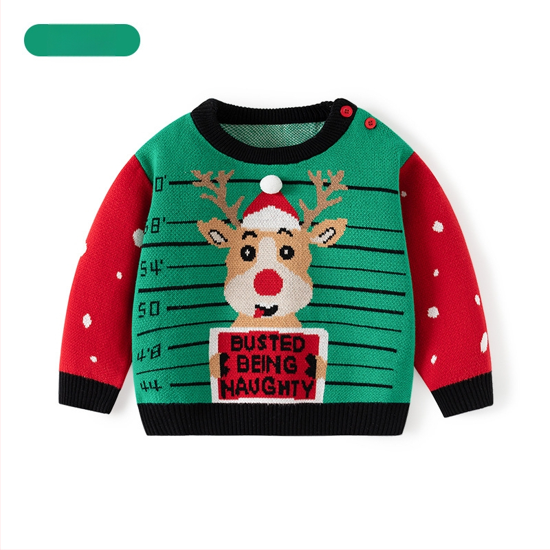 Božićni pleteni dječji pulover klase A s losovima, jesenski i zimski pulover, dječji pamučni dječji božićni pulover