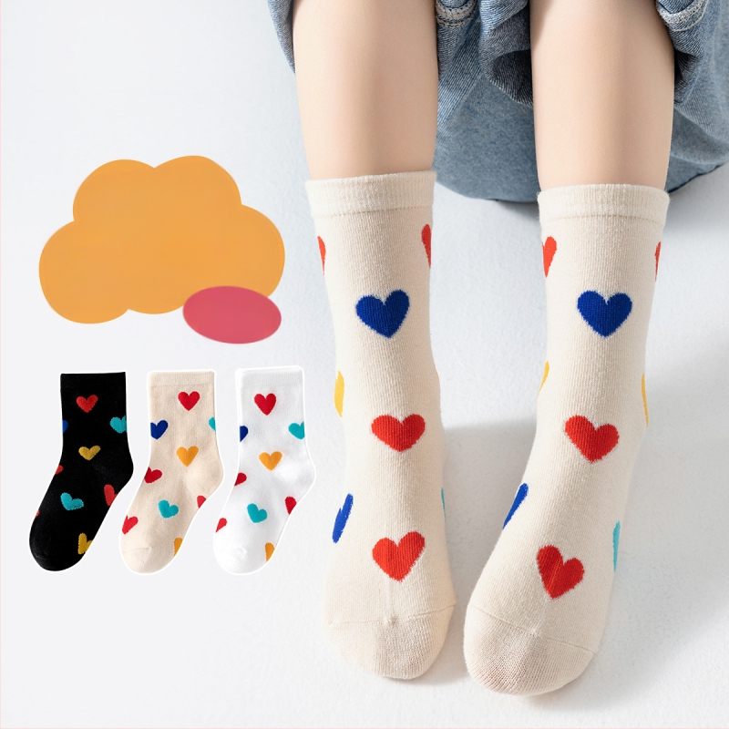 Proljetne nove dječje čarape u obliku srca s blokiranjem boja, studentske čarape do sredine teleta, 3 para, pamučne čarape za dječake i djevojčice, proljeće i jesen