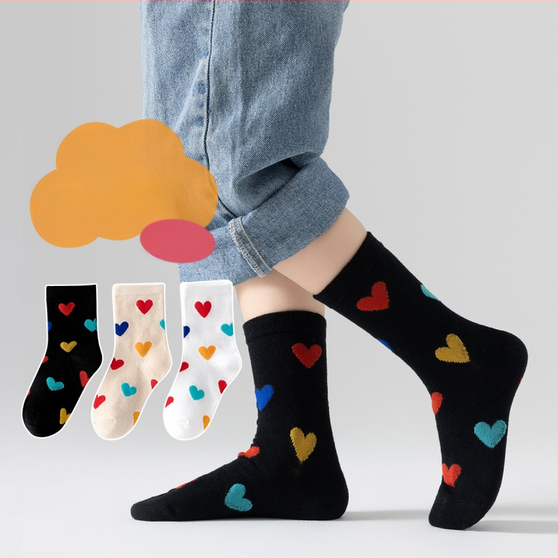 Proljetne nove dječje čarape u obliku srca s blokiranjem boja, studentske čarape do sredine teleta, 3 para, pamučne čarape za dječake i djevojčice, proljeće i jesen