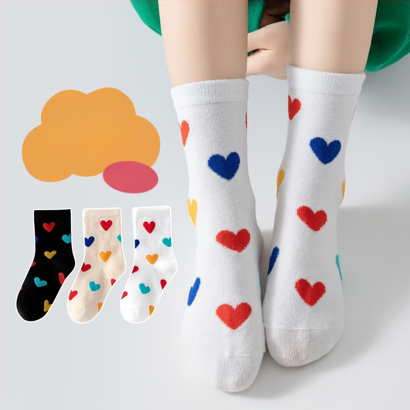 Proljetne nove dječje čarape u obliku srca s blokiranjem boja, studentske čarape do sredine teleta, 3 para, pamučne čarape za dječake i djevojčice, proljeće i jesen