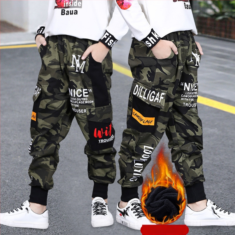 Dječje hlače s flis podstavom, tople zadebljane, nove dječje zimske ležerne maskirne hlače iz 2024., moderne hlače