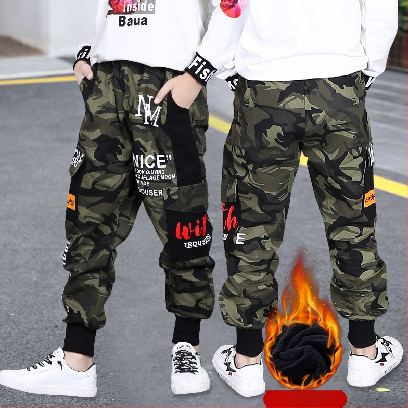 Dječje hlače s flis podstavom, tople zadebljane, nove dječje zimske ležerne maskirne hlače iz 2024., moderne hlače