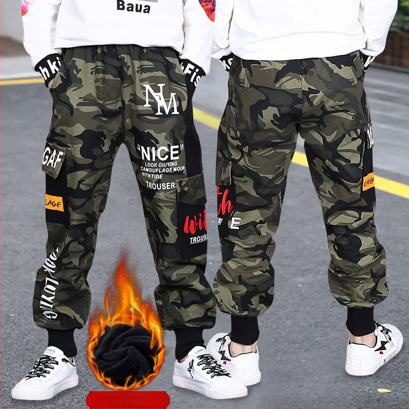 Dječje hlače s flis podstavom, tople zadebljane, nove dječje zimske ležerne maskirne hlače iz 2024., moderne hlače