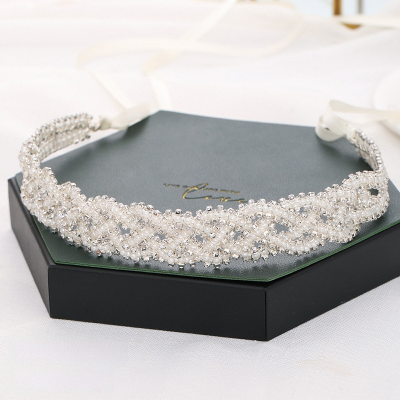 Uus kuum pruudi käsitöö riisihelmestega keerutatud lillega peakate pulmadeks pulmadeks peakate juuste aksessuaarid pruudi ehted