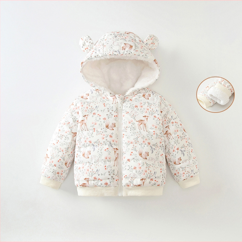 Detský jesenný a zimný kabát s flísovou podšívkou, teplý štýl jeleňov pre chlapcov a dievčatá, odchádzajúci ležérny vetruodolný kabát s kapucňou pre deti