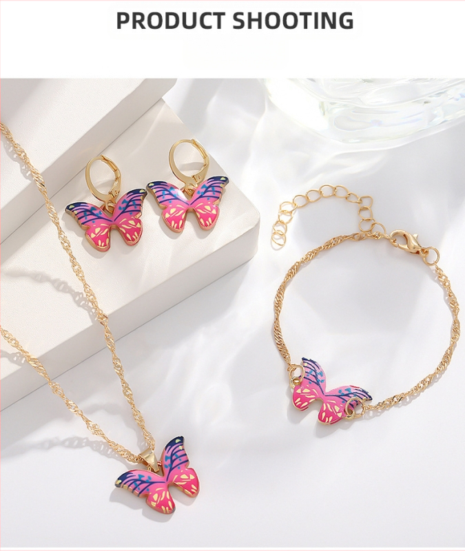 Piiriülesed Euroopa ja Ameerika naiste ehted, värviline gradientliblikas kaelakee, kõrvarõngad, käevõru, kevad- ja suvetemperamendiga kõrvarõngad naistele