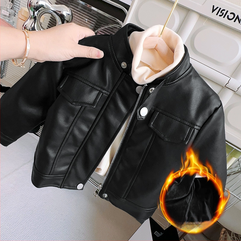 Kožna jakna za dječake i djevojčice za jesen i zimu s flisom za djevojčice u zapadnjačkom stilu, proljetna i jesenska odjeća od PU kože za jesen, dječja motociklistička kožna jakna, moderna dječja