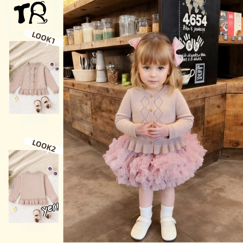 Baby Cool svileni kaki okrugli izrez top romb poluizrezan top s volanima pletenina prozračna