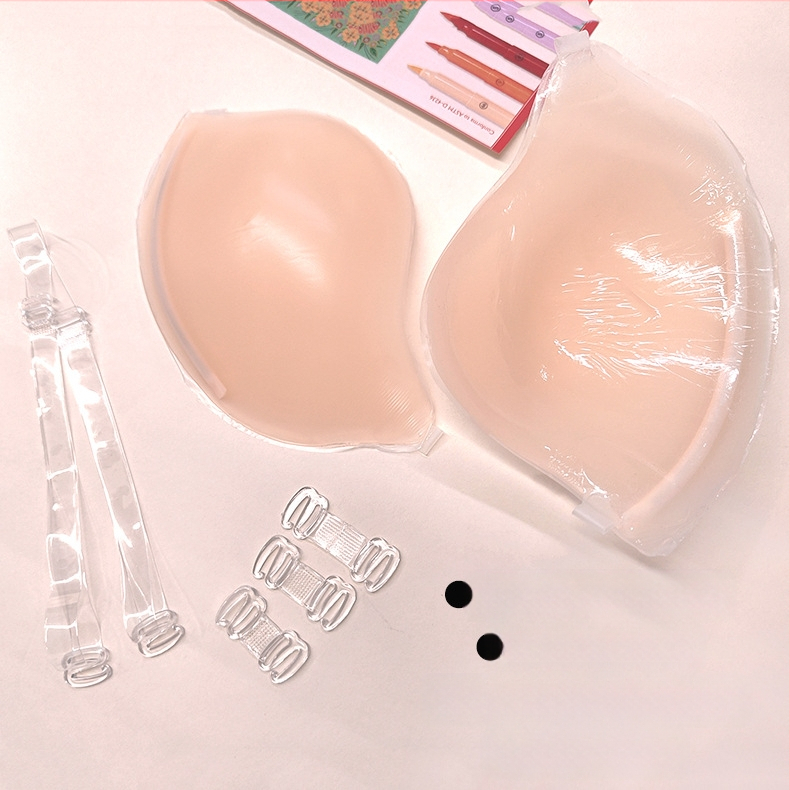 Silikoninės mango spalvos nematomos liemenėlės sagties priekyje kabantis kaklo push-up vestuvinės suknelės seksualūs apatiniai krūtų lopinėliai ploni