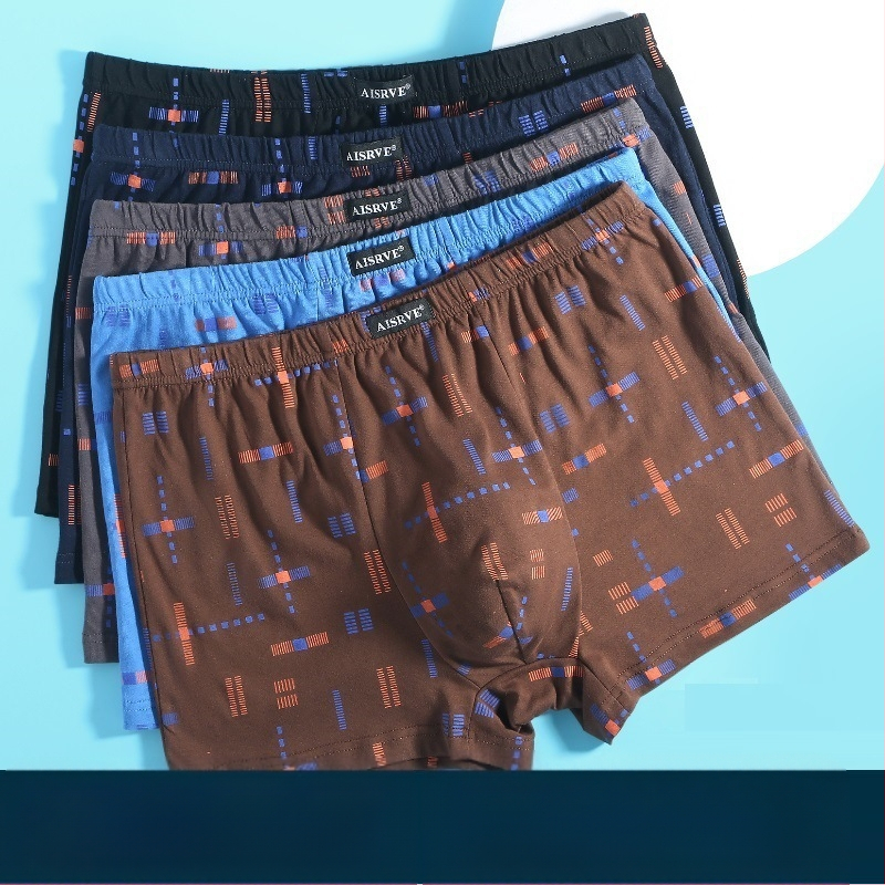 Vīriešu apakšveļas bokseršorti, elpojoši, sviedrus absorbējoši, kokvilnas bikses, pusmūža un vecāka gadagājuma cilvēkiem, brīvi, lieli, moderni, apdrukāti bokseršorti