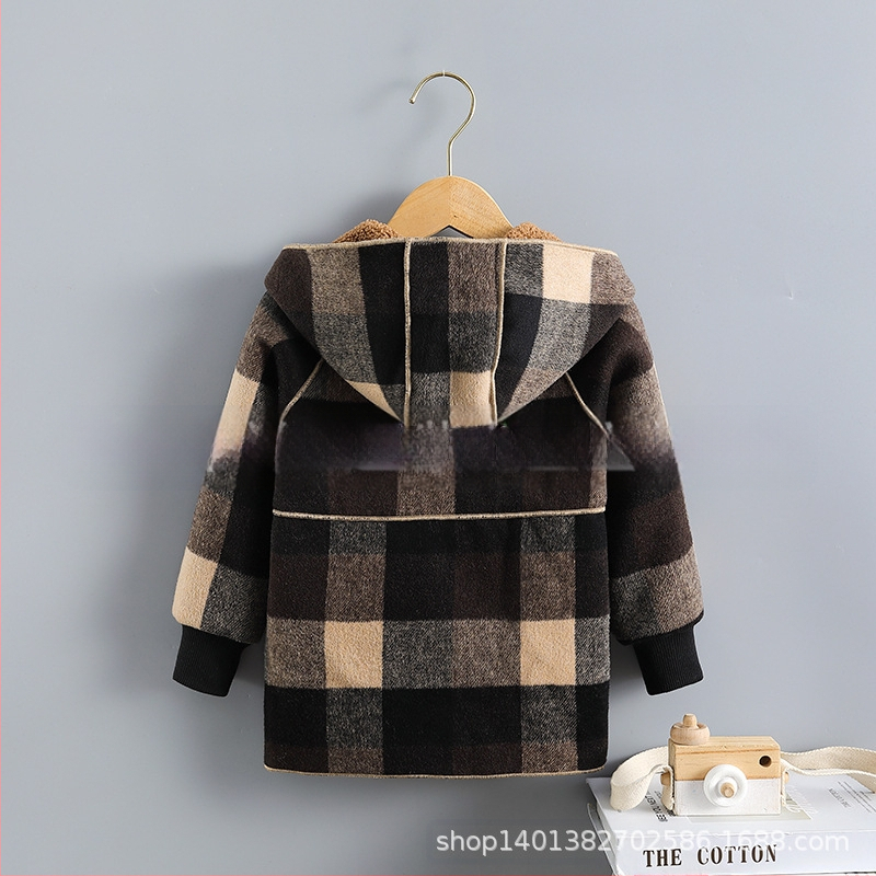 Berniukų rudens ir žiemos vesterno stiliaus šiltas vilnonis paltas 2022 m. Naujas mergaitiškas flisinis paltas su pamušalu, sustorintas vidutinio ilgio ėrienos flisas.