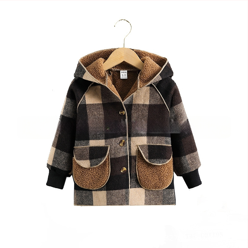 Berniukų rudens ir žiemos vesterno stiliaus šiltas vilnonis paltas 2022 m. Naujas mergaitiškas flisinis paltas su pamušalu, sustorintas vidutinio ilgio ėrienos flisas.