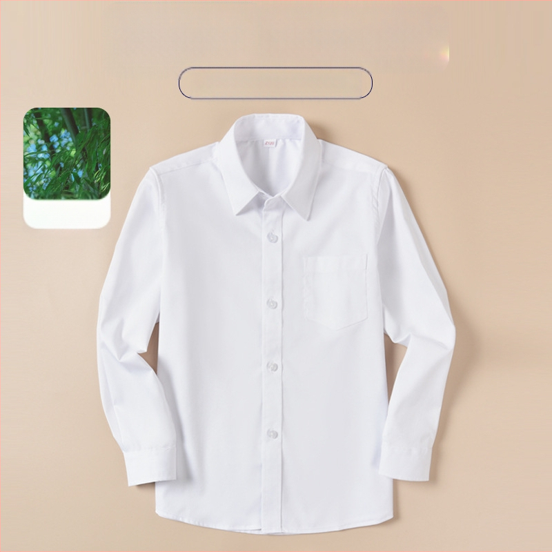 Laste valge särk poiste pikkade varrukatega bambuskiududest kevad- ja sügiskoolivorm algkooliõpilastele