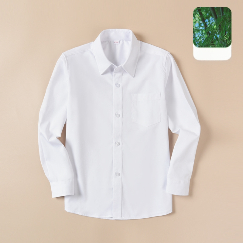 Laste valge särk poiste pikkade varrukatega bambuskiududest kevad- ja sügiskoolivorm algkooliõpilastele