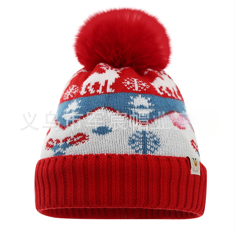 Prekogranična europska i američka na zalihi Dječja božićna kapa s flis podstavom, zadebljana žakard vuna od losa, zimska topla pletena kapa od krzna