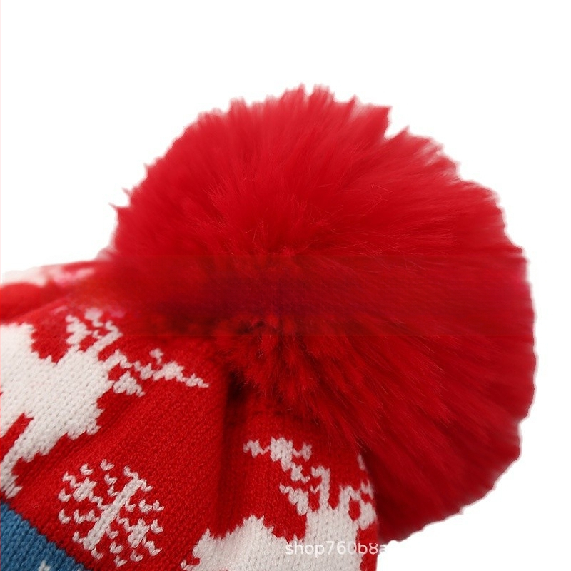 Prekogranična europska i američka na zalihi Dječja božićna kapa s flis podstavom, zadebljana žakard vuna od losa, zimska topla pletena kapa od krzna