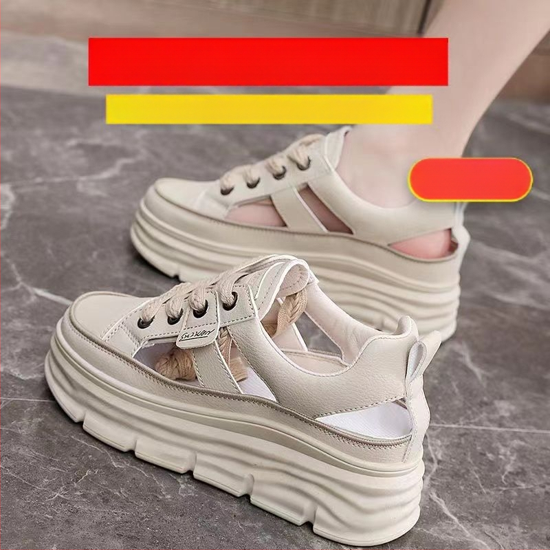 Prekogranične proljetne nove male bijele cipele s debelim potplatom, prozračne cipele za kruh, cipele s pola vučenja, jedna pedala, ženske cipele, vanjska trgovina, granična trgovina