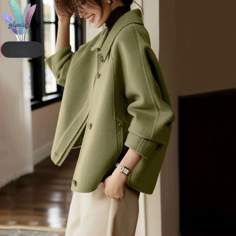 Palton de lână cu un singur rând de nasturi, stil coreean la modă, toamna și iarna 2024, stil nou, stil coreean, aspect subțire, asortat, elegant, cu rever, culoare solidă, pentru femei
