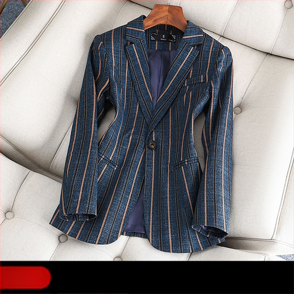 Luxusné dámske sako s vertikálnymi pruhmi, úzky strih, jar a jeseň 2025, nový elegantný kórejský štýl, ležérny oblekový top