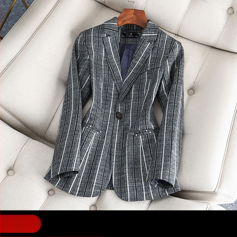 Luxusné dámske sako s vertikálnymi pruhmi, úzky strih, jar a jeseň 2025, nový elegantný kórejský štýl, ležérny oblekový top