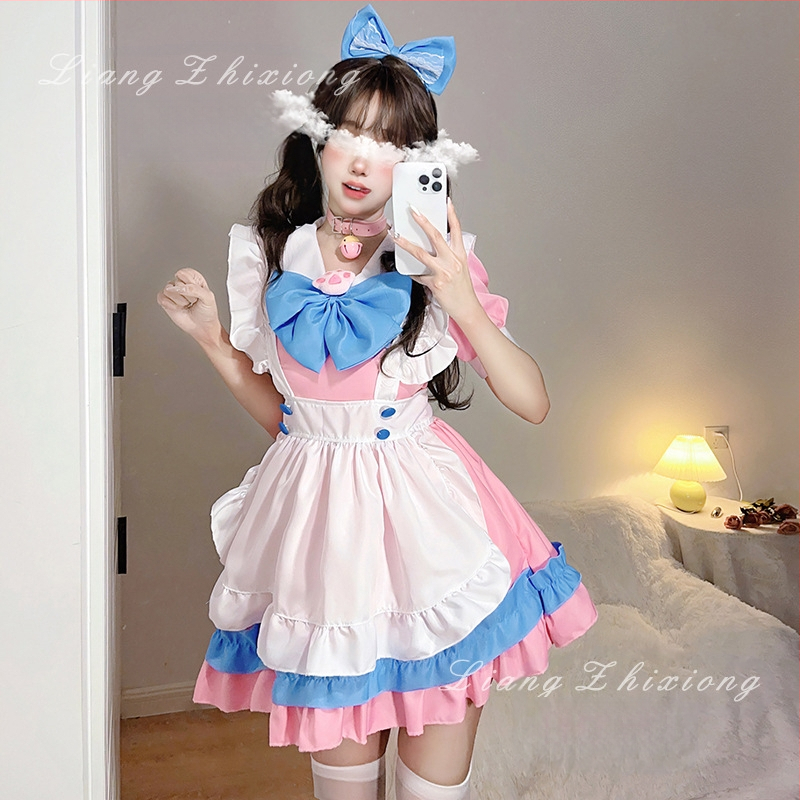 Raktáron szexi szobalány jelmez rózsaszín kék puha aranyos lány szobalány cuki cosplay anime kétdimenziós hercegnő ruha