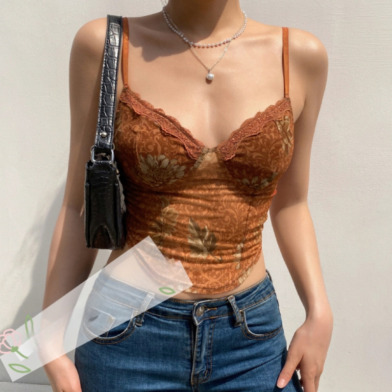 Javorový list Potlač Spice Girl Sling Vesta Opasok Hrudník Pad Vnútorné Nosenie Jarné a Letné French Design Sense Niche Vonkajšie Nosenie Krátky Top pre Dámske