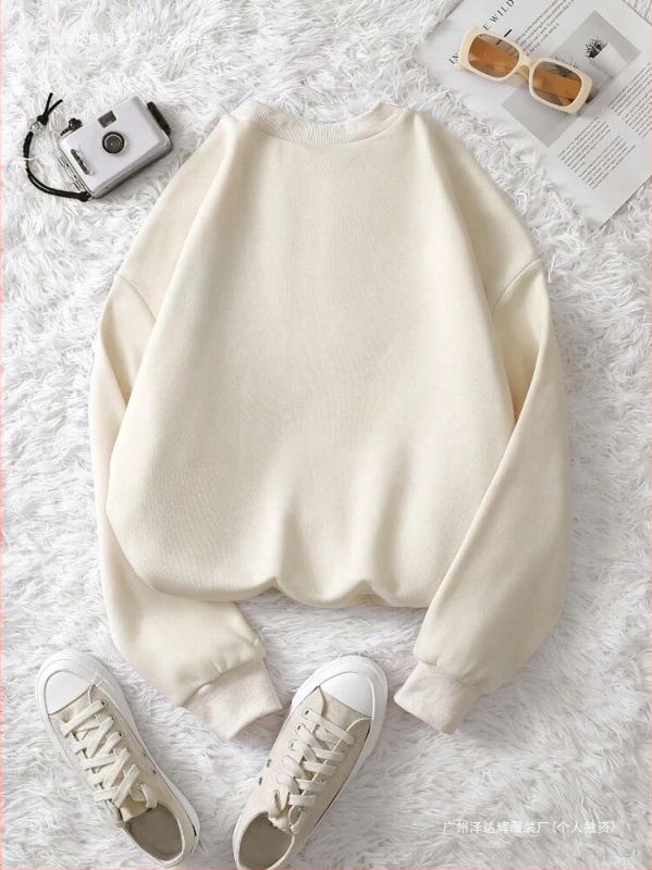 Inawly ženski ležerni top s okruglim izrezom i dugim rukavima, printom slova