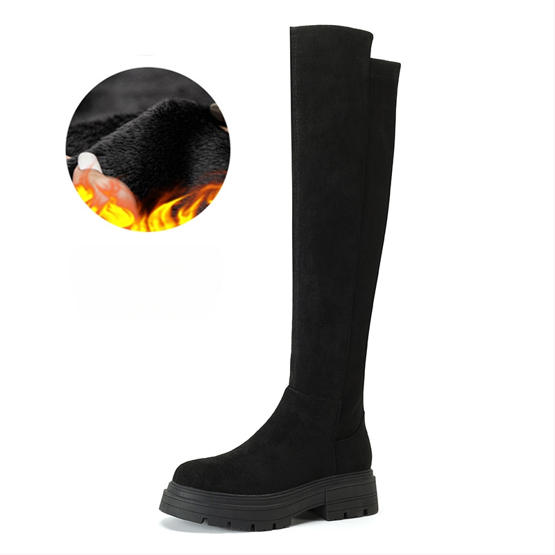 [sheli Su Yinyin] Visoke čizme za žene ~ čizme do koljena s debelim podstavom od flis tkanine, elastične tanke, za žene, duge čizme za jesen/zimu