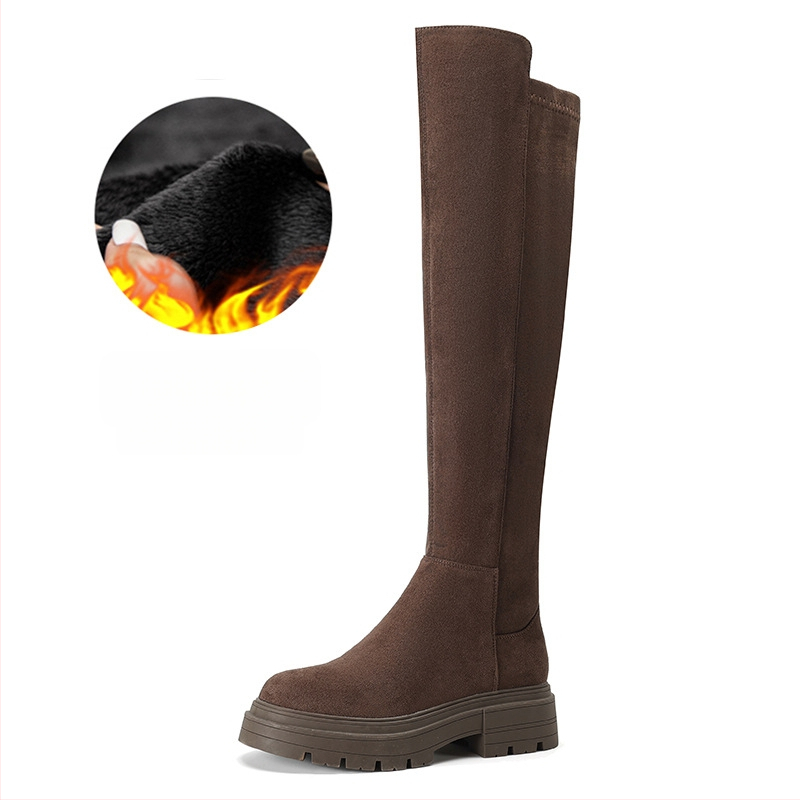 [sheli Su Yinyin] Visoke čizme za žene ~ čizme do koljena s debelim podstavom od flis tkanine, elastične tanke, za žene, duge čizme za jesen/zimu