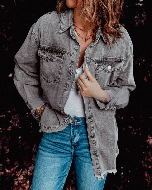 Karštai parduodama 2022 m. rudens europietiška ir amerikietiška gatvės madinga kaubojiška laisva paprasta palaidinė, trijų spalvų, penkių dydžių