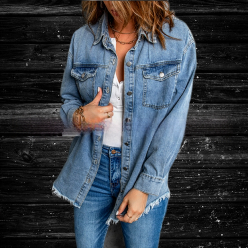 Karštai parduodama 2022 m. rudens europietiška ir amerikietiška gatvės madinga kaubojiška laisva paprasta palaidinė, trijų spalvų, penkių dydžių