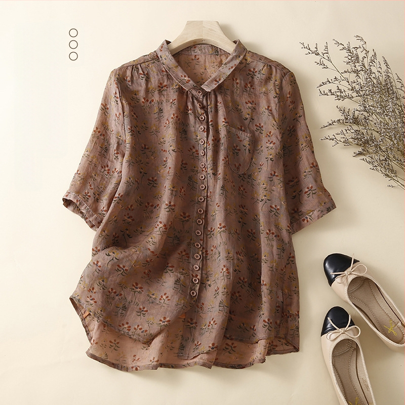 Ljeto 2025. Nova elegantna boja, jednostavna ženska košulja, široki kardigan s cvjetnim uzorkom i srednjim rukavima