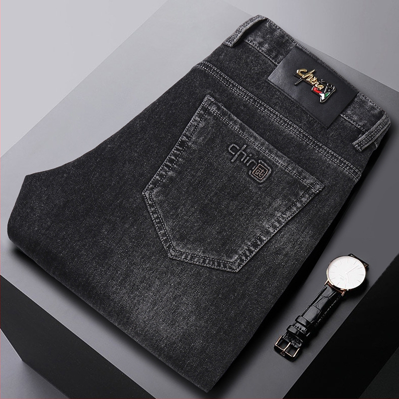 Pánske jesenné a zimné džínsy s rovnými nohavicami, nové voľné nohavice pre mužov stredného veku, obchodné ležérne nohavice