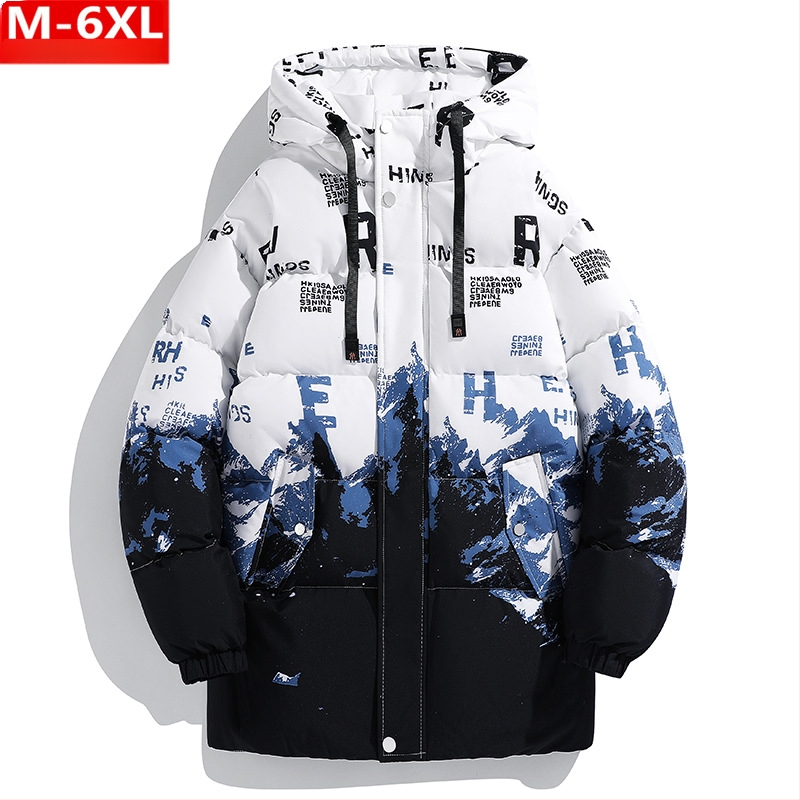 Jachetă de iarnă la modă pentru bărbați, cu glugă, de lungime medie, din bumbac, dolofană, de mărime mare, plus grăsime, caldă, din bumbac, cu bumbac